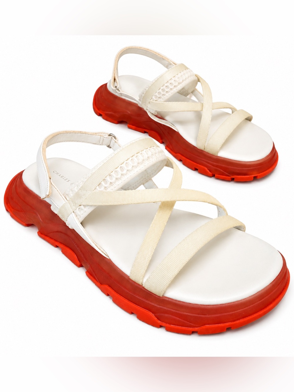 Charles & Keith Cream Strappy Platform Lug Sole Sandals EU 37 -US 7